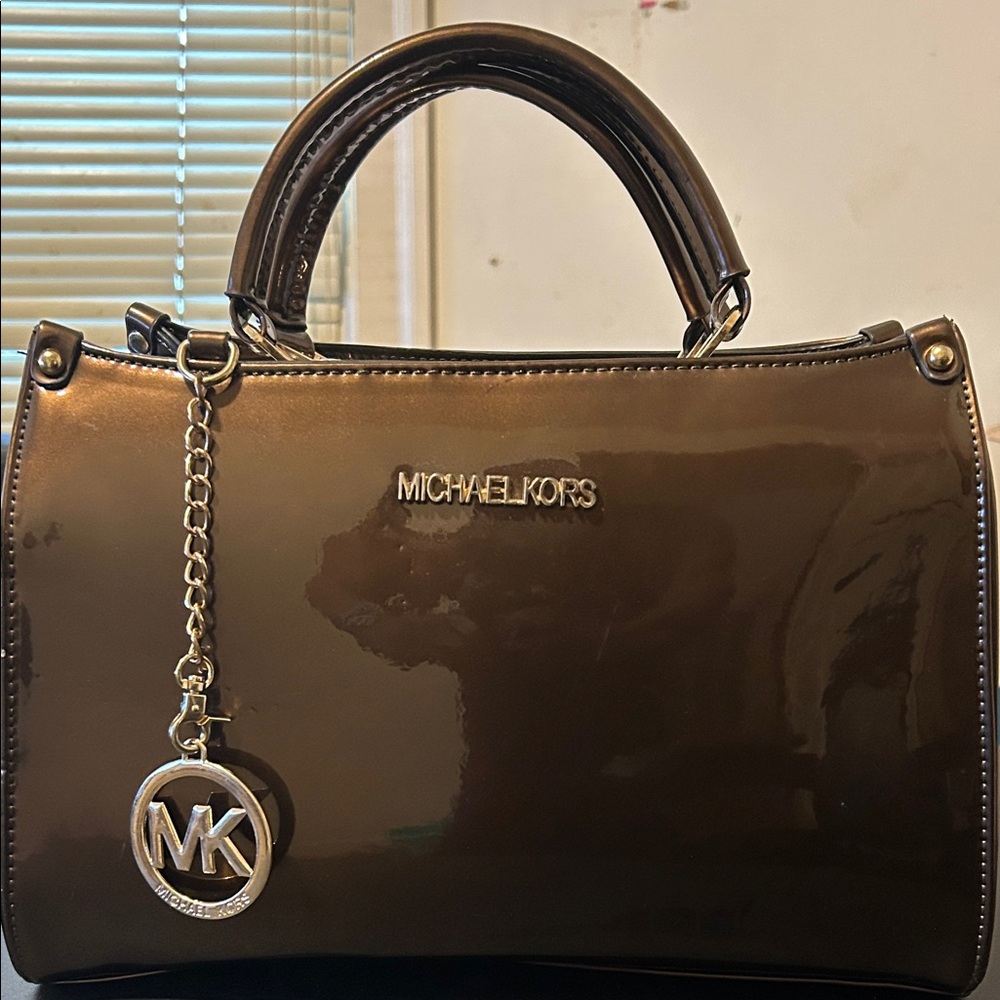 Michael Kors Dark Brown Patent Satchel